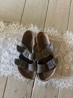 Birkenstock Kids Double Strap Suede Sandals - Gray
